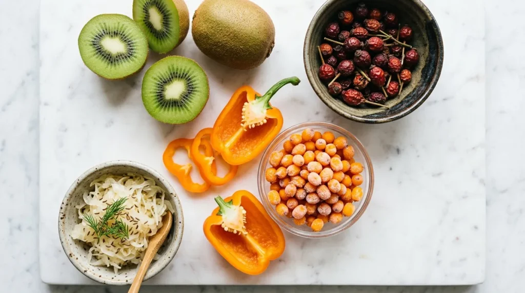 Продукти з вітаміном C взимку: ківі, шипшина, перець, обліпиха, квашена капуста