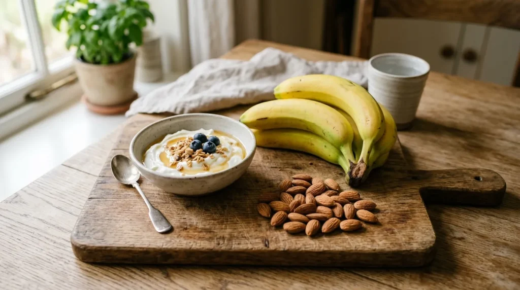 Набір продуктів для швидкого перекусу до та після занять спортом.