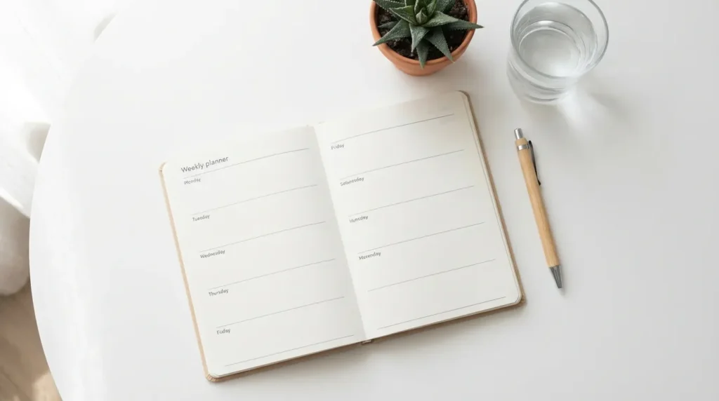 план на перший тиждень без цукру — щоденник і склянка води