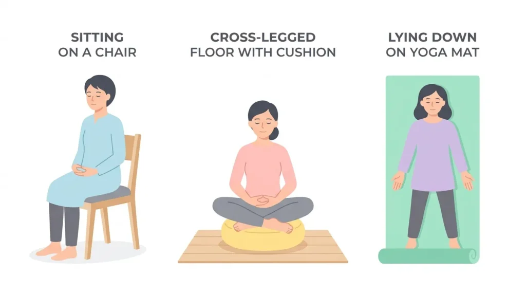 три пози для медитації для початківців — на стільці, по-турецьки, лежачи