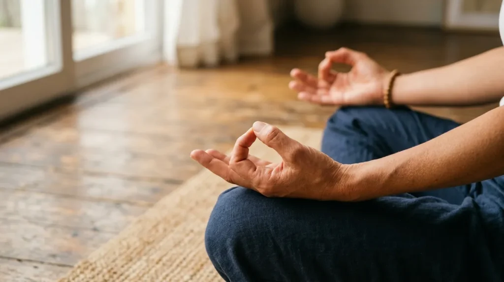 руки в позиції медитації на колінах — техніка для початківців