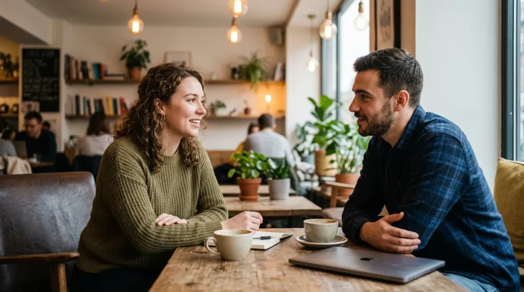 Дві люди ведуть спокійну розмову як спосіб отримати підтримку та зменшити стрес