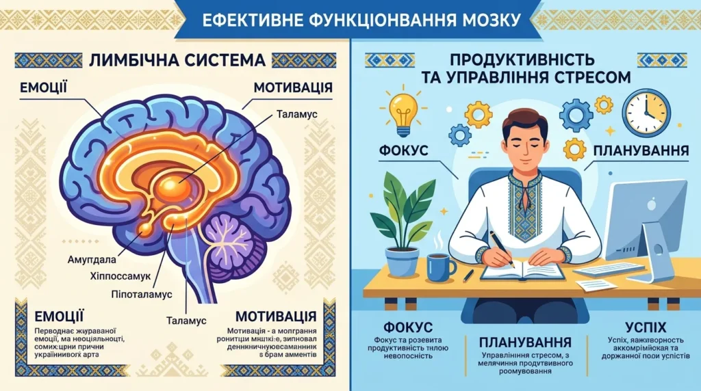 Схема роботи мозку при прокрастинації — лімбічна система проти префронтальної кори