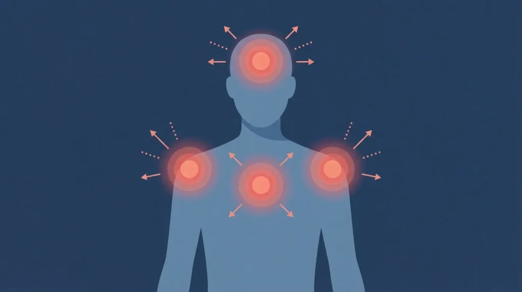 схема реакції тіла людини на стрес — зони напруги