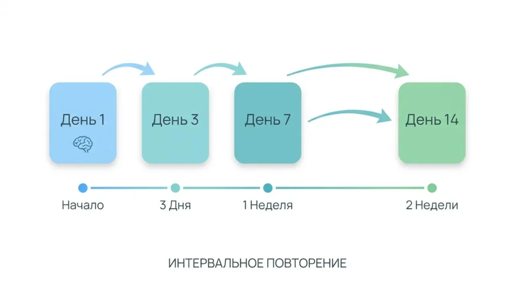 схема інтервального повторення з часовими інтервалами між сесіями