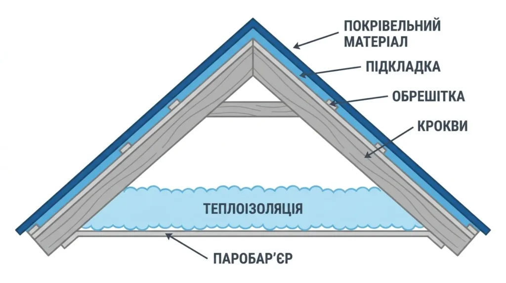 схема шарів покрівельного пирога покрівля будинок