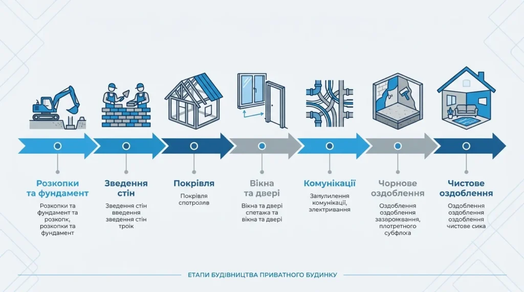 Етапи будівництва приватного будинку в Україні 2026: покроковий таймлайн