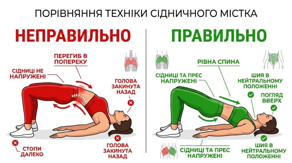 правильна і неправильна техніка ягідничного мосту — порівняння