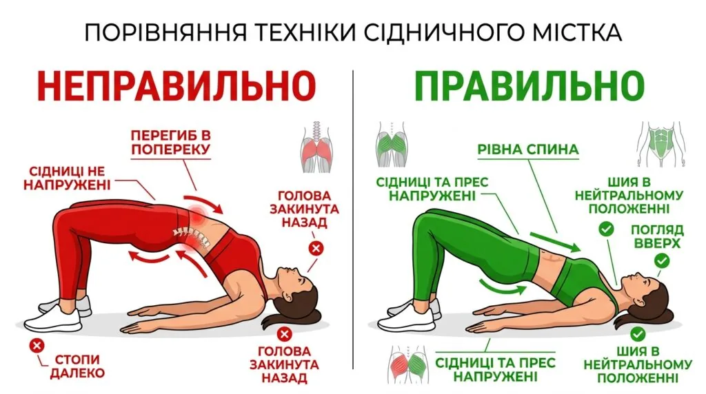 правильна і неправильна техніка ягідничного мосту — порівняння