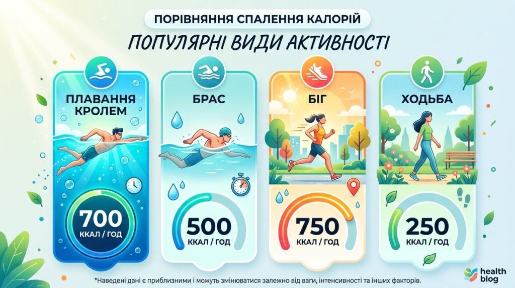 Таблиця калорій плавання vs інші вправи для схуднення