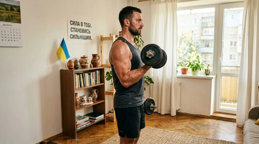Техніка виконання підйому гантелей на біцепс вдома