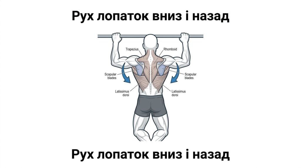 Схема правильного руху лопаток під час підтягування на турніку для початківців