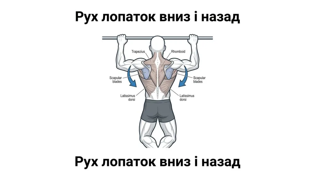 Схема правильного руху лопаток під час підтягування на турніку для початківців