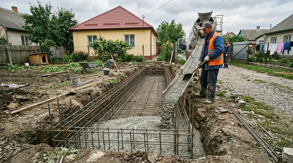 стрічковий фундамент для гаража своїми руками арматура бетон