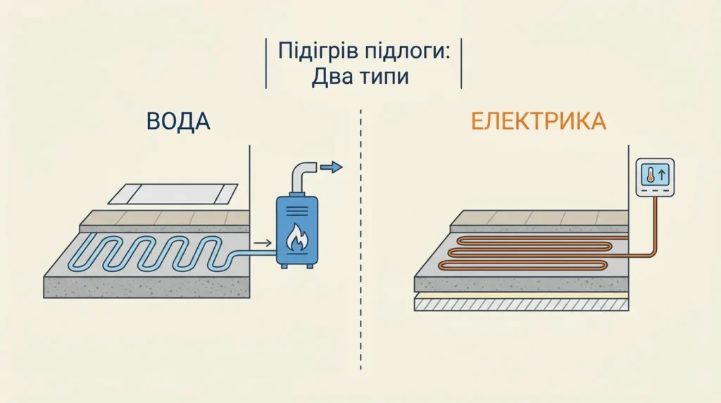 Схема водяної та електричної теплої підлоги