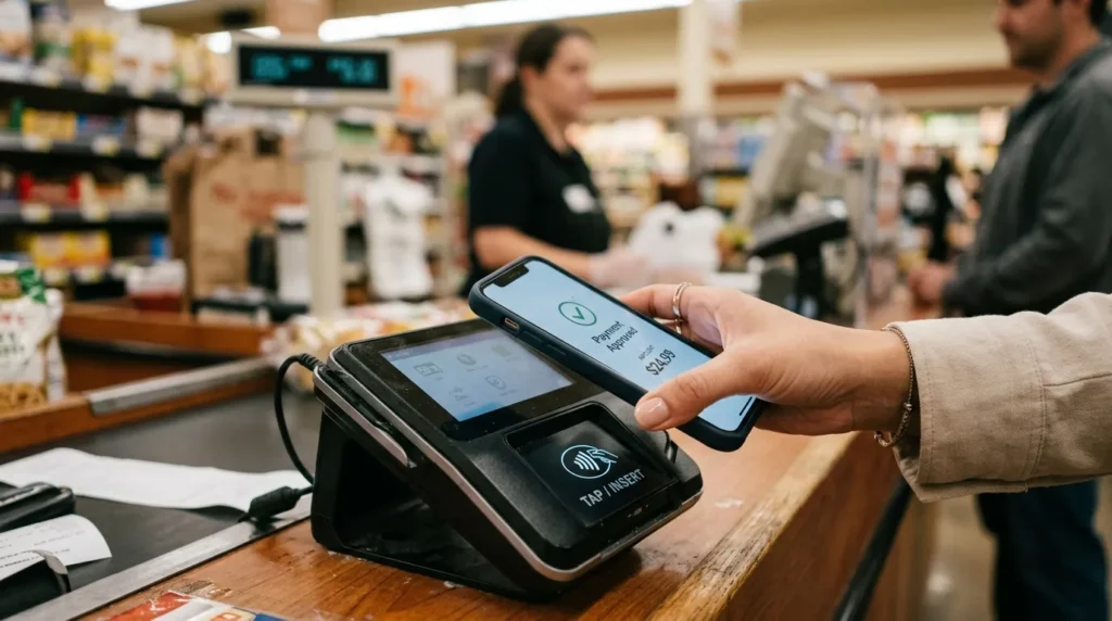 Оплата смартфоном через NFC на терміналі