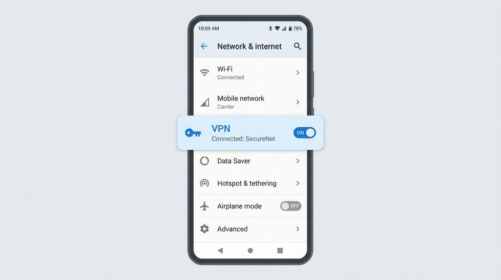Екран налаштувань Android з розділом VPN