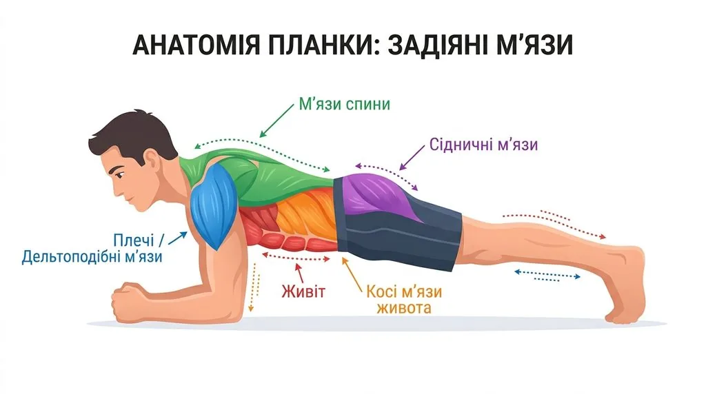 які м'язи задіяні під час виконання планки схема