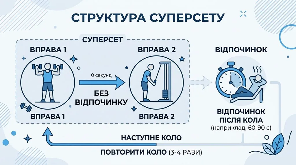 схема суперсету дві вправи без відпочинку