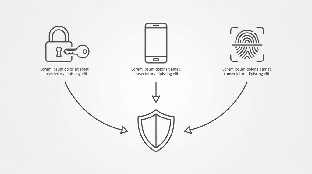 Інфографіка трьох факторів автентифікації для двофакторного захисту акаунта