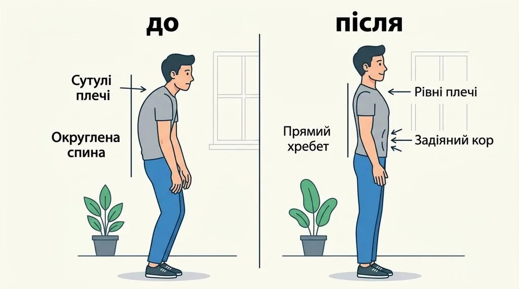 вплив планки на поставу до і після порівняння